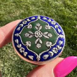 Antique Vintage Brass Hot Enamel Women's Jewelry Trinket Box Pillbox