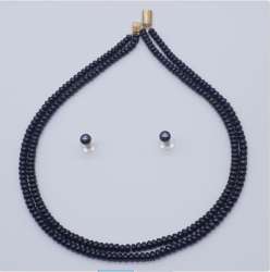 Fresh Water Black Colour Two Rows Round Shape Pearls Antique Vintage Rare Love
