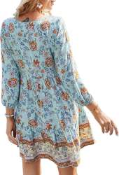 Women's Boho Dress Floral Midi Dresses Beach Dress Half Sleeve Casual Summer