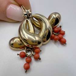 Vintage Gilt Silver 800 Women's Jewelry Drop Earrings Natural Red Coral Stone
