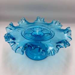 1900 Antique Imperial Art Glass Candy Dish Fruit Bowl Turquoise Glass Maltsev