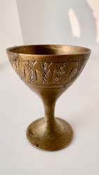 Vintage Brass Goblet Small cup Hand Carved Flower Decor India Rare