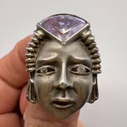 Antique Gothic Women's Jewelry Pin Brooch Face Silver 800 Artisan Handmade