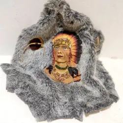 Vintage Native American Resin Face Bust Statue Sculpture Animal Fur Table Decor