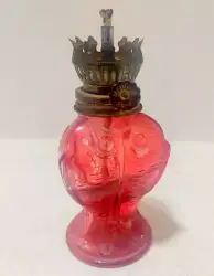 Vintage Miniature Red Design Fishes Figurine Glass Oil Lamp Wick Kerosene China