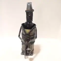 Vintage Metal Handmade Iron Art Wine Bottle Holder Figure Businessman Statue