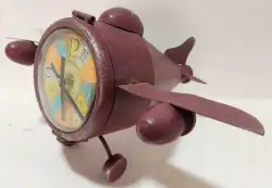 Vintage Metal Handmade Collectible Clock Primitive Container Airplane Model Old