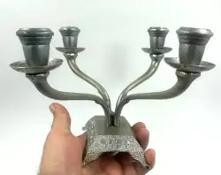 Vintage Judaica Shabbat 4 Arm Candle Holder Jewish Holy Brass Silver Plated 1981