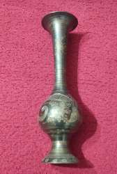 Antique Hand-Carved Brass Vase with Intricate Floral Design Elegant Indian Craft