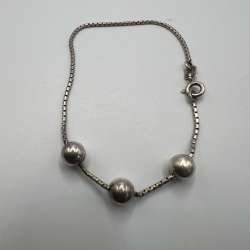 Vintage Sterling Silver 925 Bracelet Box Chain  Round Beads Retro Minima 3.7gr