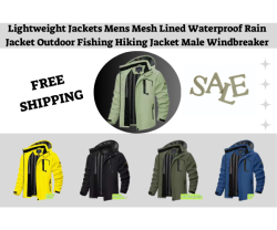 Lightweight Jackets Mens Mesh Lined Waterproof Rain Jacket Outdoor Fishing
