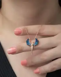 Sterling Silver 925 Angel Wings Necklace Zircon Stone 18k Rose Gold Plated