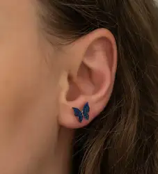 Sterling Silver 925 Blue Butterfly Earrings Blue Zircon Rose Gold Butterfly
