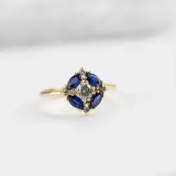 Sterling Silver 925 Sapphire 14k Gold Plated Bridal Sapphire  Ring Gift for Love