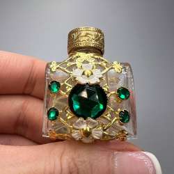 1980's Vintage Czech Bohemia Glass Perfume Flask Bottle Filigree Gilt Plated