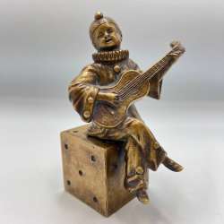 Heavy Antique Collectible Vienna Bronze Figure Statue Pierrot Guitar Home Decor