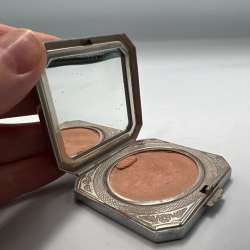 Art Deco Vintage Compact Powder Case Cupronicol Tone Metal with Mirror