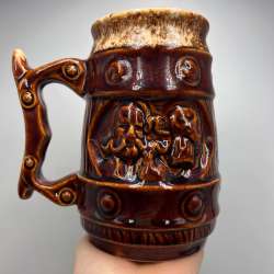 Vintage Beer Mug Ceramic Handmade Ethnic Ussr 1980s Old Man's Engraved Kazak Art