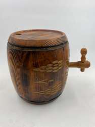 Vintage Carved Wooden Whiskey Barrel Decanter Liquor Countertop Bar Large Decor
