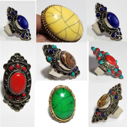 Unique Bohemian Style Adjustable Rings Simulated Gemstone Accents Handmade