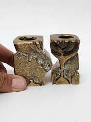 Vintage Hand-Carved Copper Candlesticks - Judaica Ritual Design - Separable Pair