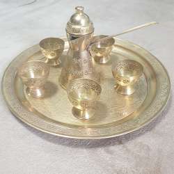Vintage Hand-Hammered Copper Coffee Service - Pitcher, Cups, Tray Complete Set
