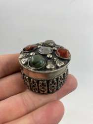 Vintage Trinket Box with Agate Stones Decorative Small Box Collectible Jewelry