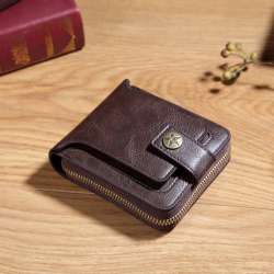 Classic Men's Short Leather Wallet with Coin Pocket, Multifunctional Wallet