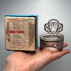 1987 Vintage USSR Silver-Plated Filigree Glass Caviar Salt Papper Cellar Box