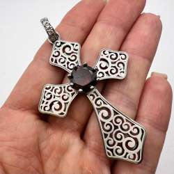 Huge Vintage Sterling Silver 925 Women's Jewelry Cross Pendant Crystals Italy 9g