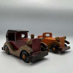 Vintage Pair Cars Wood Of Handmade 1970s Model Classic Style Souvenir Rare Toys