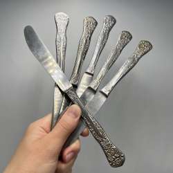Vintage Table Knives Set Stainless Steel 6pcs Decorative Handle 1970s Ussr Mark