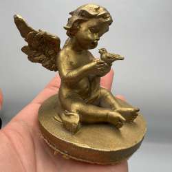 Vintage-Small-Angel-Baby-Figurine-Gilded-Gypsum-Handmade-Rare-Jesus-Souvenir-Art