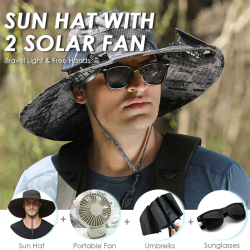 Hat With 2 Solar Fan Windproof Strap USB Charging Anti UV Large Brim Fan Sun Hat