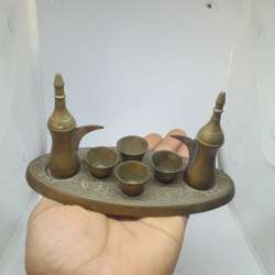 Antique Coffee Set Copper Handmade Pair Dallah Decor Arab Bedouin Cups Souvenir