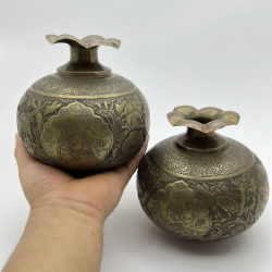 Antique 1950 pair of Vases Copper Handmade Rare Engraved Iran Brass Vintage