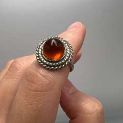 1970 Vintage USSR Ring Amber Stone Silver Plated Brass Baltic Honey Amber Size 6