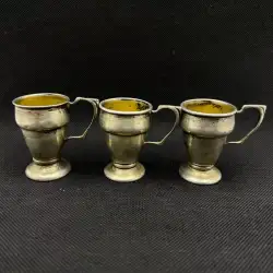 Vintage Sterling Silver Vodka Shot Cups 3 Miniature Marked Gilded Signed 67gr