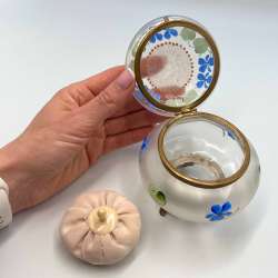 1910 Antique Russian Empire Hand Painted Glass Powder Jar Box Bronze Feet Puff