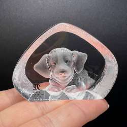 Vintage Mats Jonasson Crystal Paperweight – Golden Retriever Puppy Dog – Signed