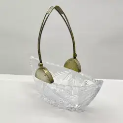 Rare Collectibles Vintage USSR Handle Silver 875 Crystal Basket Fruit Shape Boat