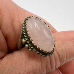 Vintage-Women-Ring-Silver-Plated-Rose-Quartz-Stone-Jewelry-Size-55-Ussr-1970s