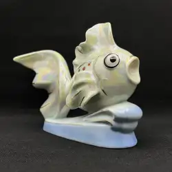1960 Vintage Wawel Figurine Fish Bright Porcelain Poland Gilding  Blue Home Deco