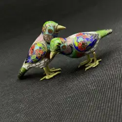 Rare Vintage Pair Birds Miniature Enamel Brass Figurines Chinese Hand-painted