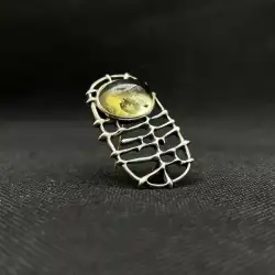 Vintage Pin Brooch Citrine yellow Jewelry Men's 925 Sterling Silver Women's