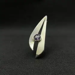 Vintage Pin Brooch Amethyst Stone Jewelry Men's 925 Sterling Silver Women's 10gr