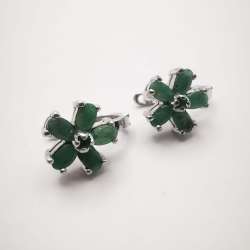 Vintage Women's Lucky Clover Earrings 925 Sterling Silver Jewelry Emerald