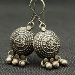 Antique Sterling Silver 925 Women's Jewelry Stud Ear Earrings Circular 9 gr Nice
