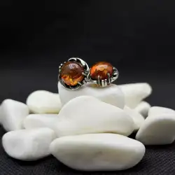 Vintage Silver 835 Amber Earrings Stud Circular Beads Jewelry For Women 6 Gr