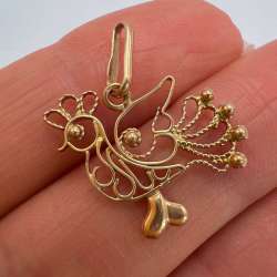 Vintage USSR 14K 583 Rose Gold Filigree Rooster Pendant Women's Jewelry 1.2g